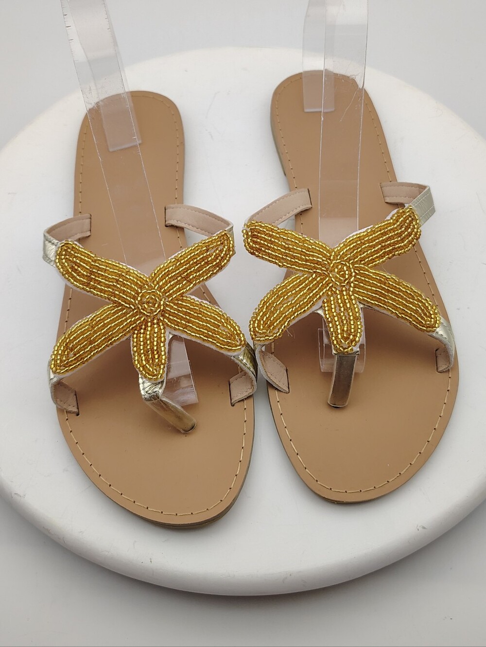 New Gold Beaded Starfish Toe-Ring Sandals - Women Size EU 42